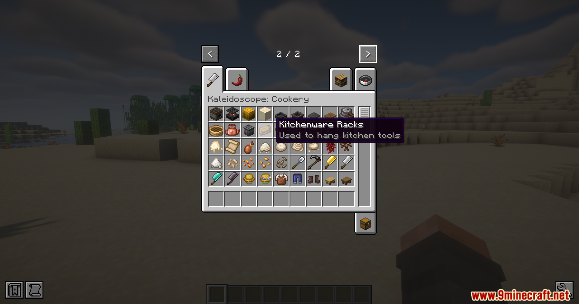 Viewing the Kitchenware Racks item description in the creative menu