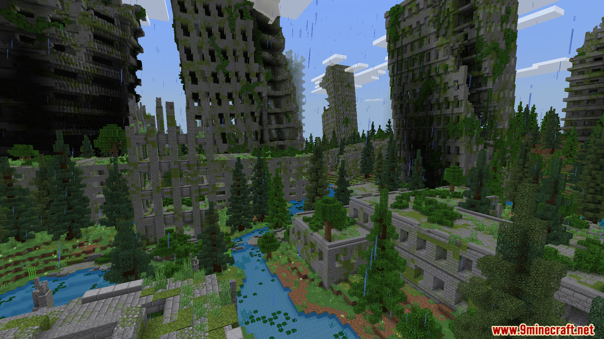 Survive in a ruined urban landscape reclaimed by lush nature