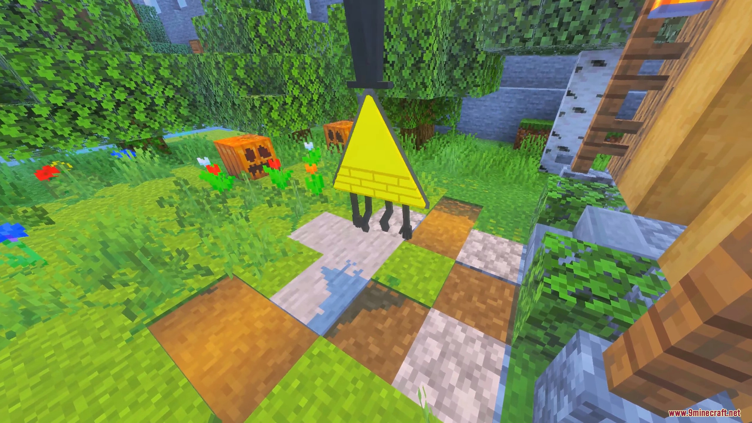 A custom animated fantasy figure skin of a yellow triangle with a hat