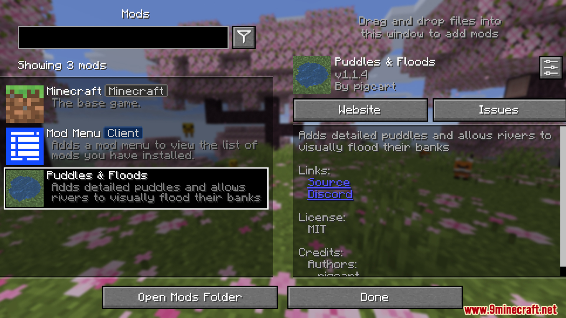 Puddles & Floods mod in the Minecraft mods list