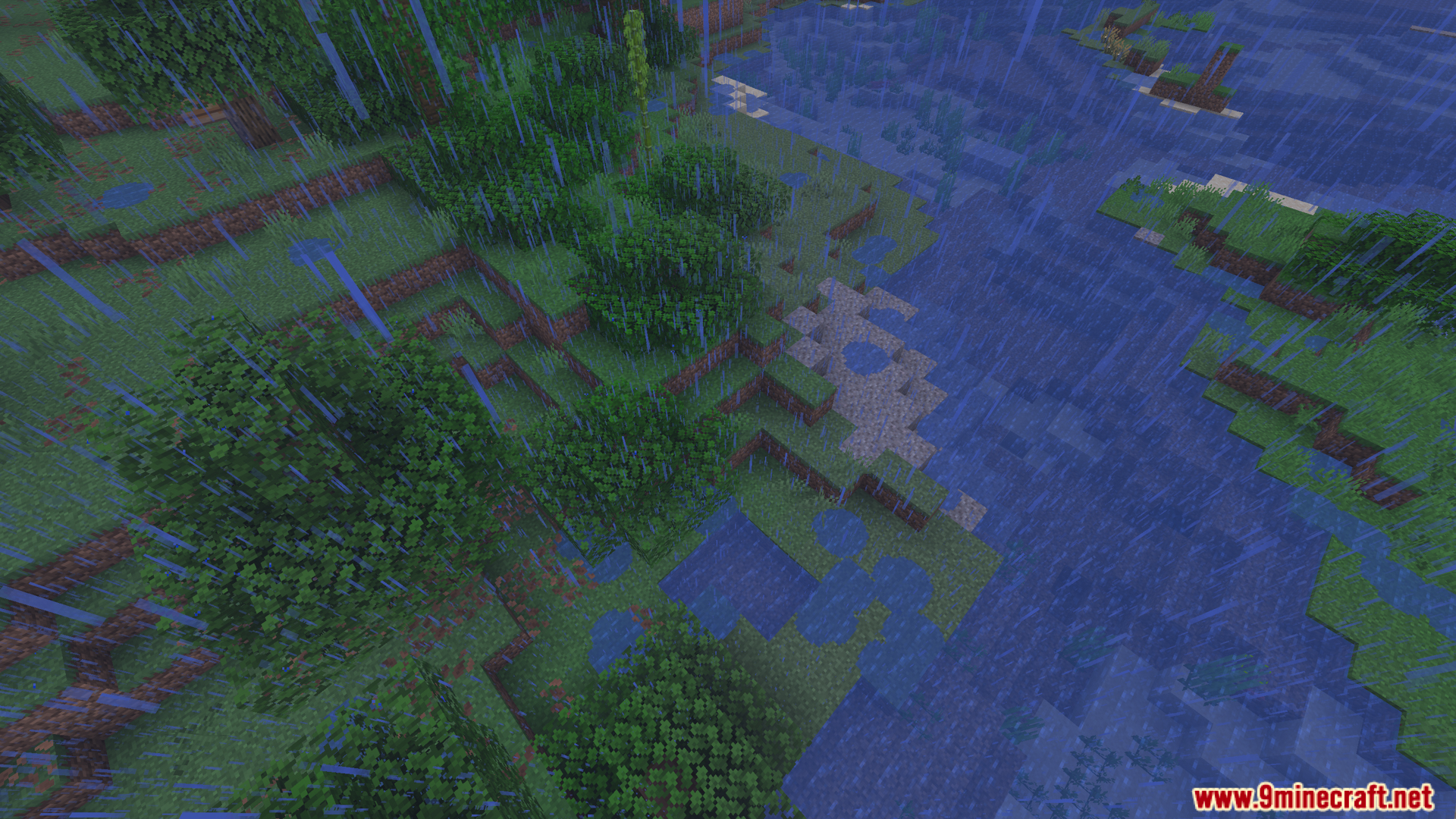 Rain causing puddles and flooding along the riverbank