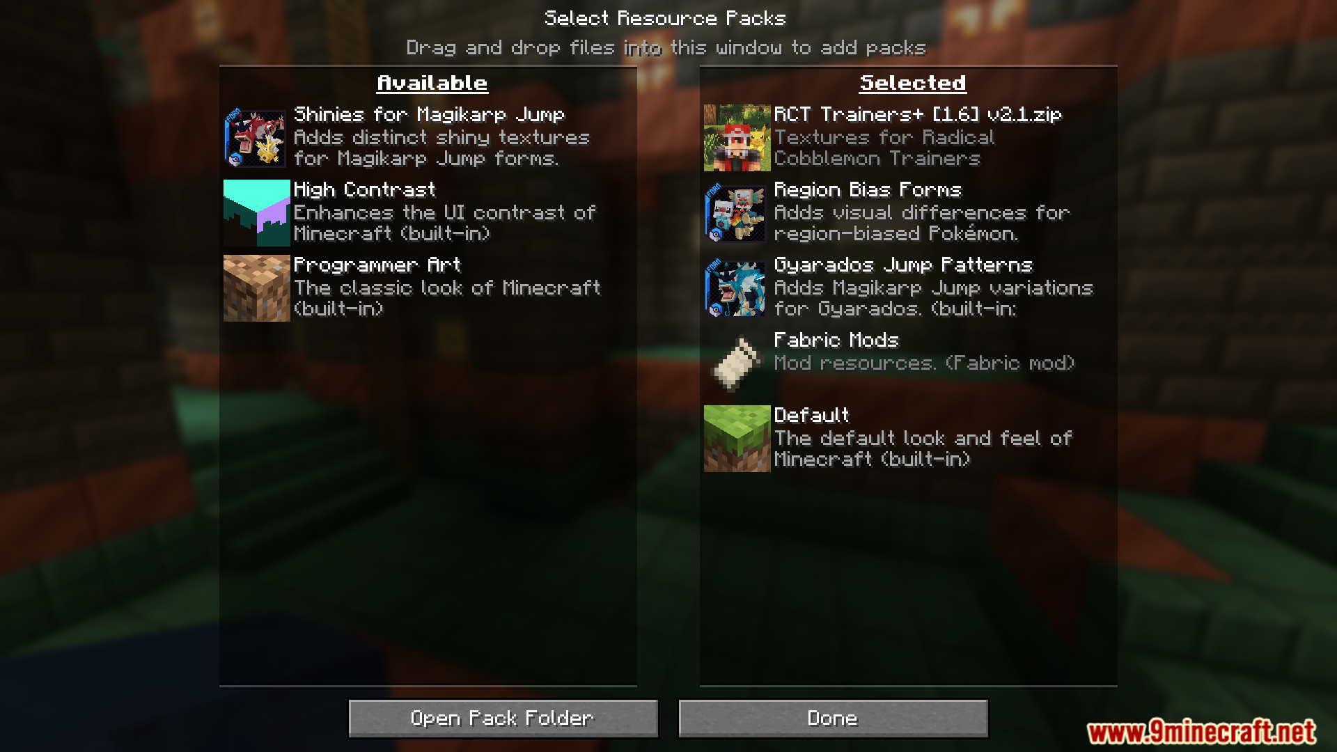 Selecting the Radical Cobblemon Trainers Plus resource pack