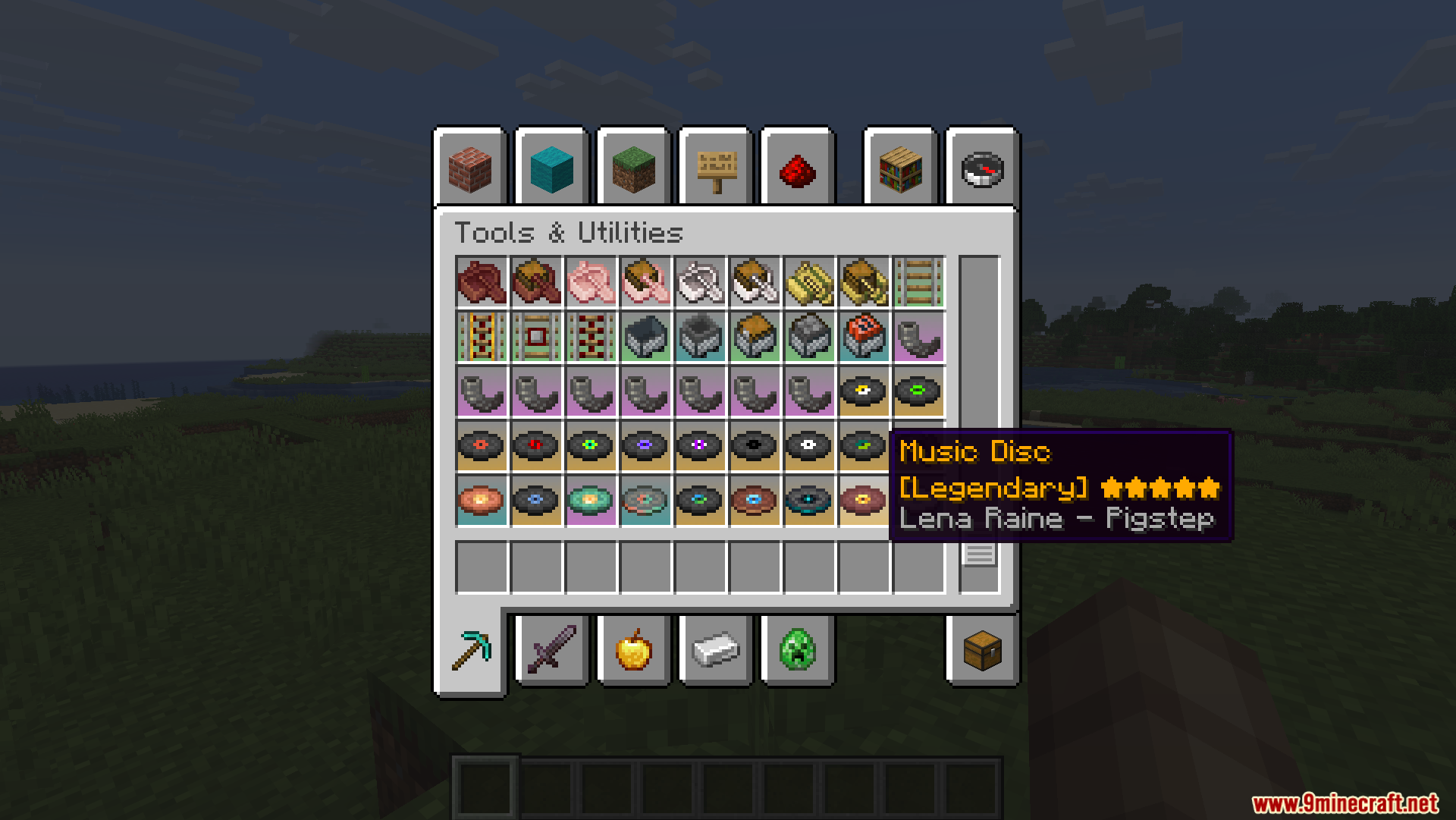 Viewing a legendary music disc with a gold rarity tooltip in inventory