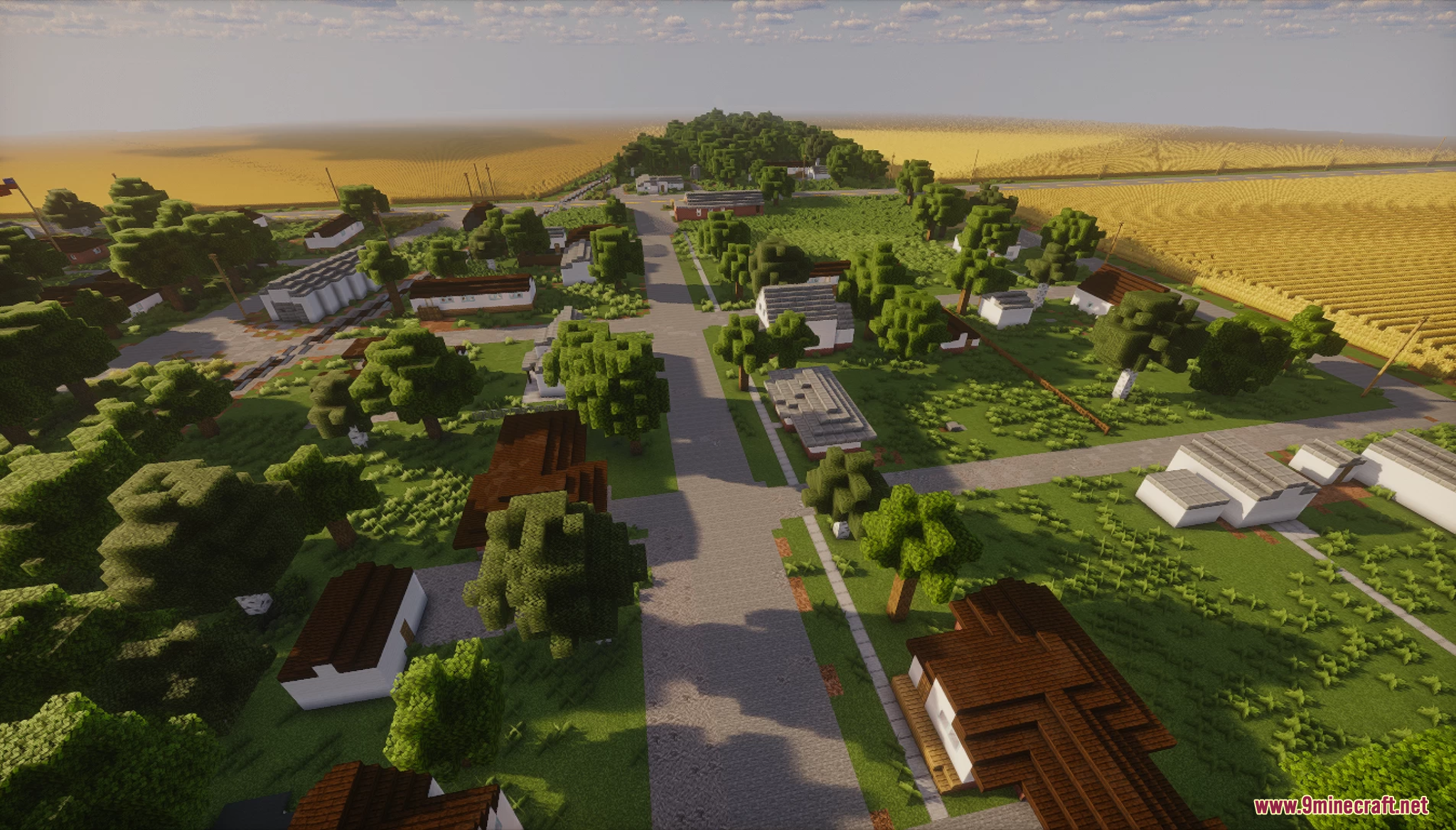 A small rural town with houses and roads