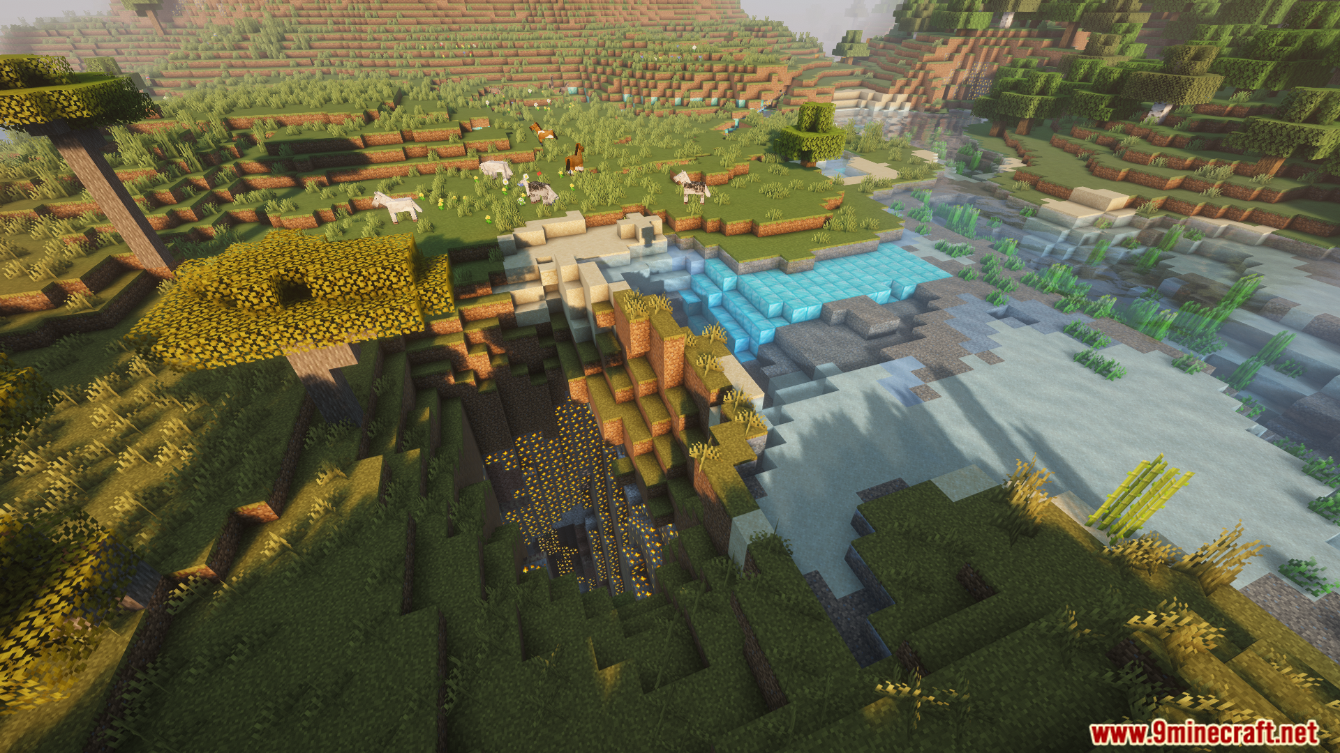 River landscape showing custom ore and diamond block generation