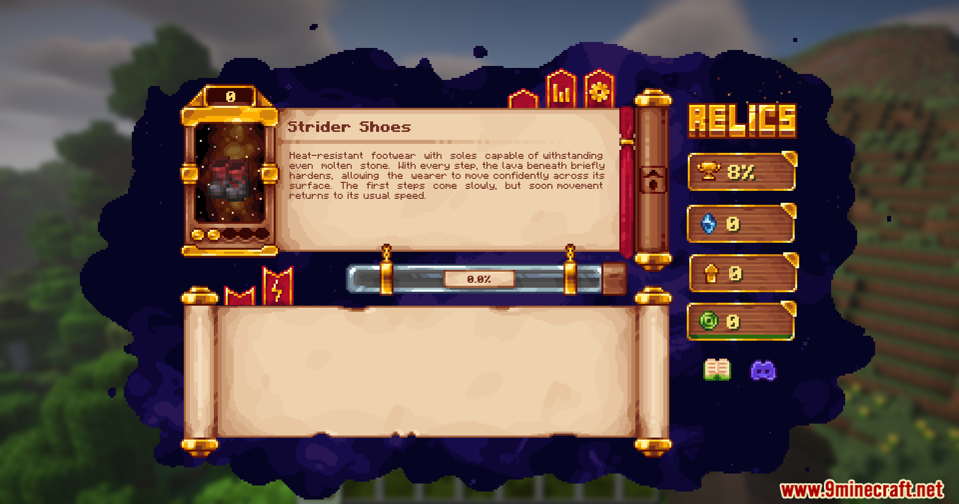 A closer look at the Strider Shoes relic interface
