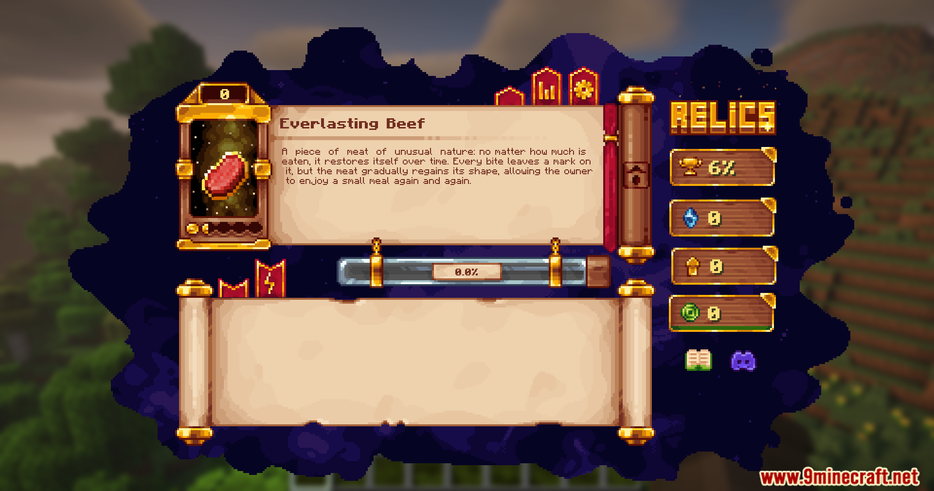 Everlasting Beef relic item with leveling progress bar