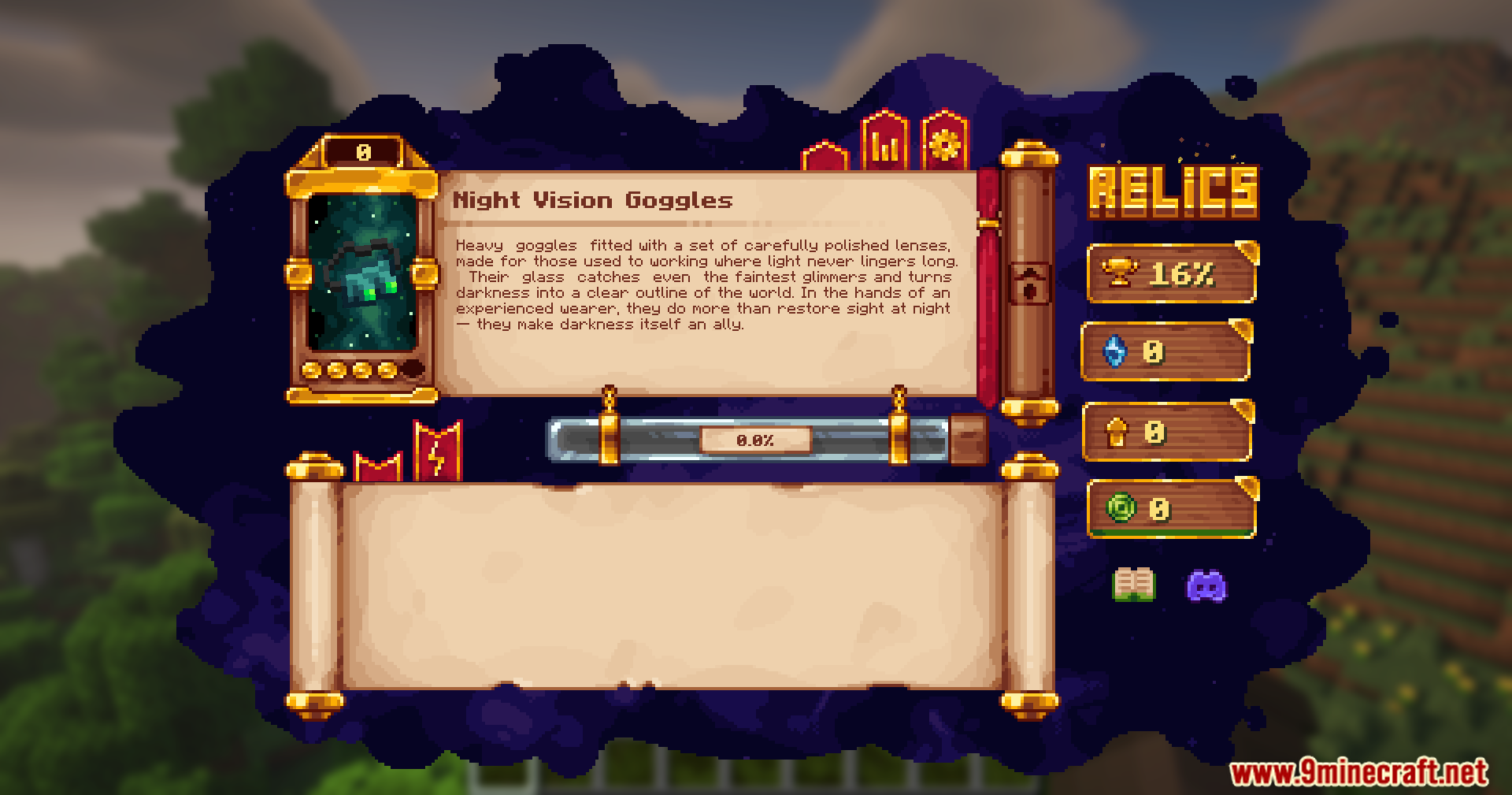 Night Vision Goggles item displayed in the Relics menu