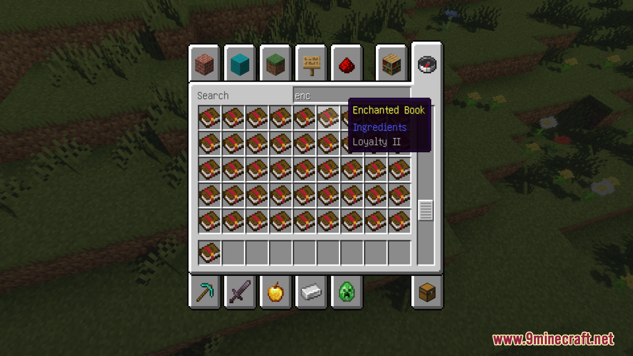 Searching for enchanted books in the creative inventory