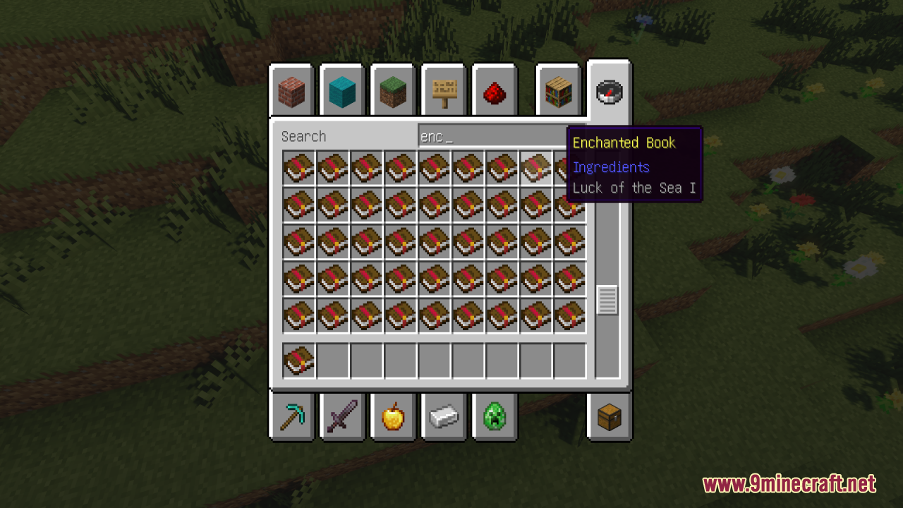 Searching for enchanted books in the creative inventory