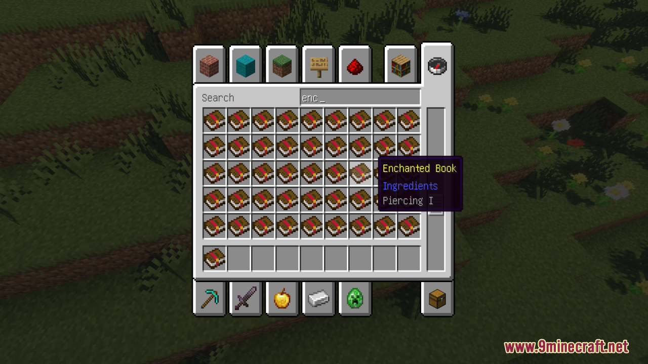 A Piercing I enchanted book with the glint effect removed