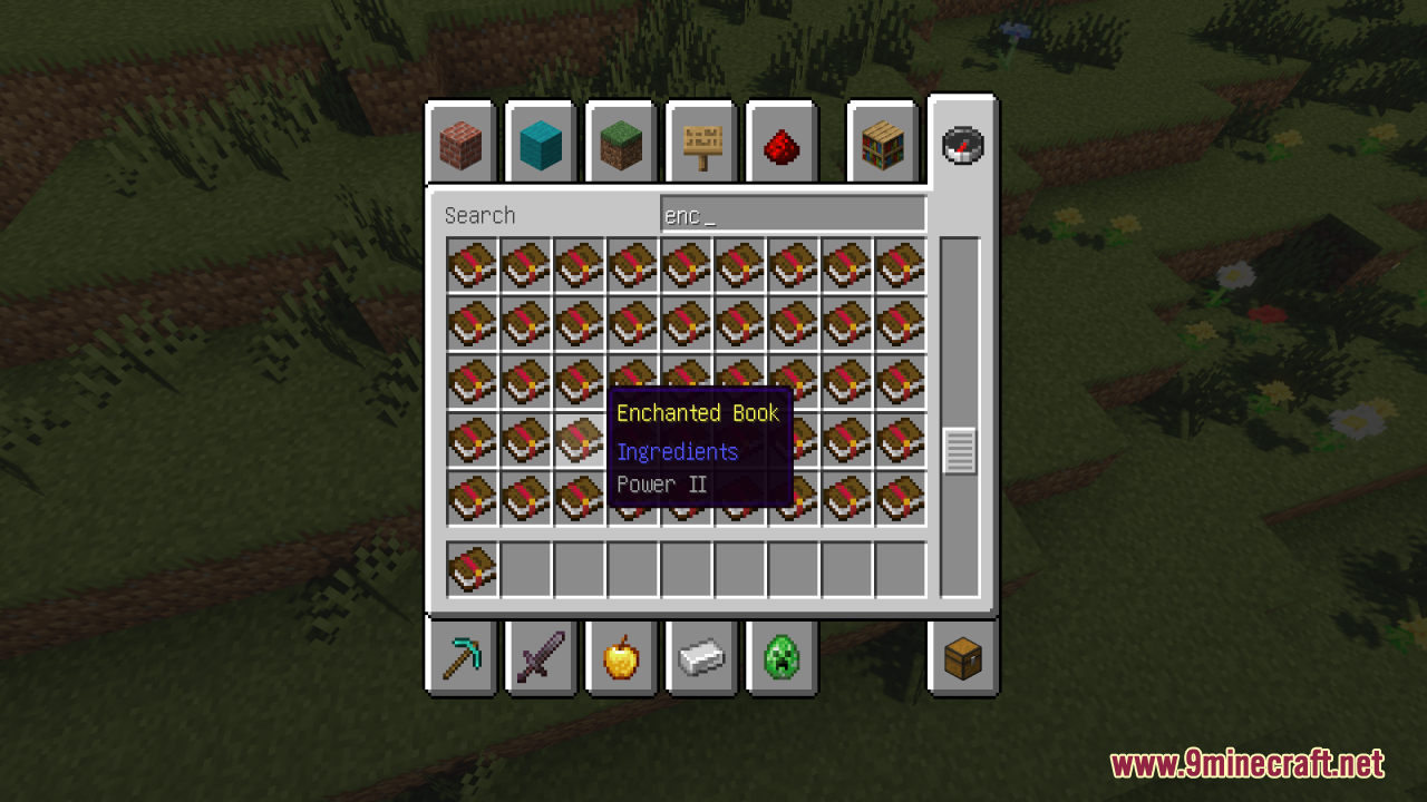 The inventory shows a Power II book without enchantment glow