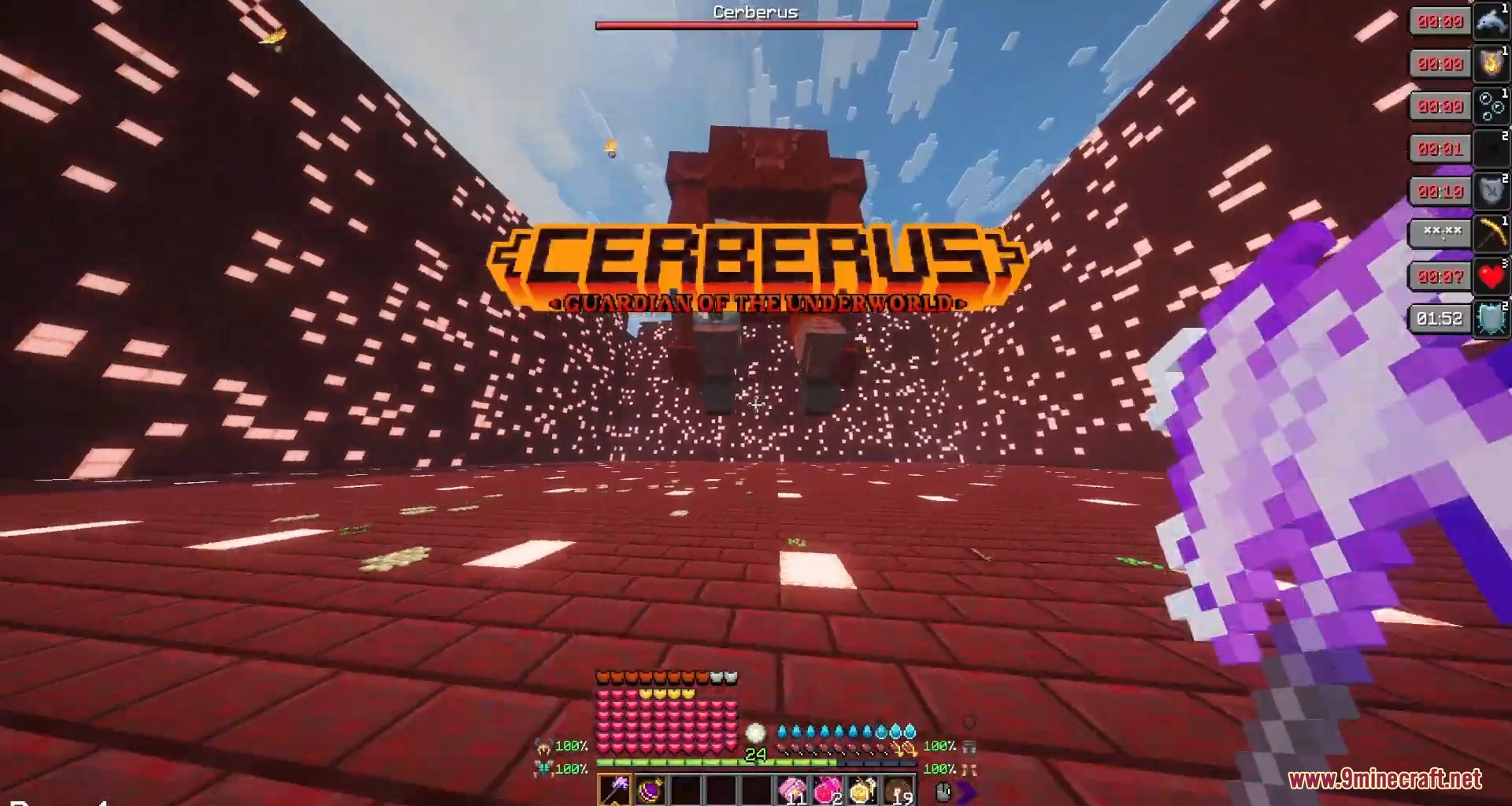 Fighting the Cerberus Guardian of the Underworld boss