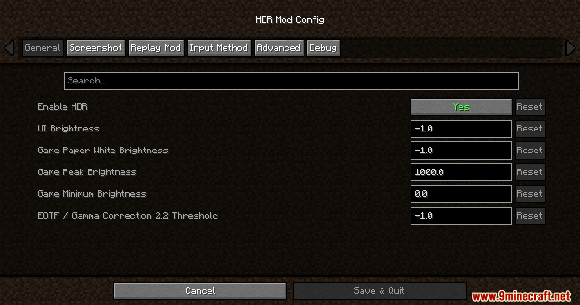 Rrtt217 S Hdr Mod Screenshot 2 A configuration menu for adjusting brightness and color settings