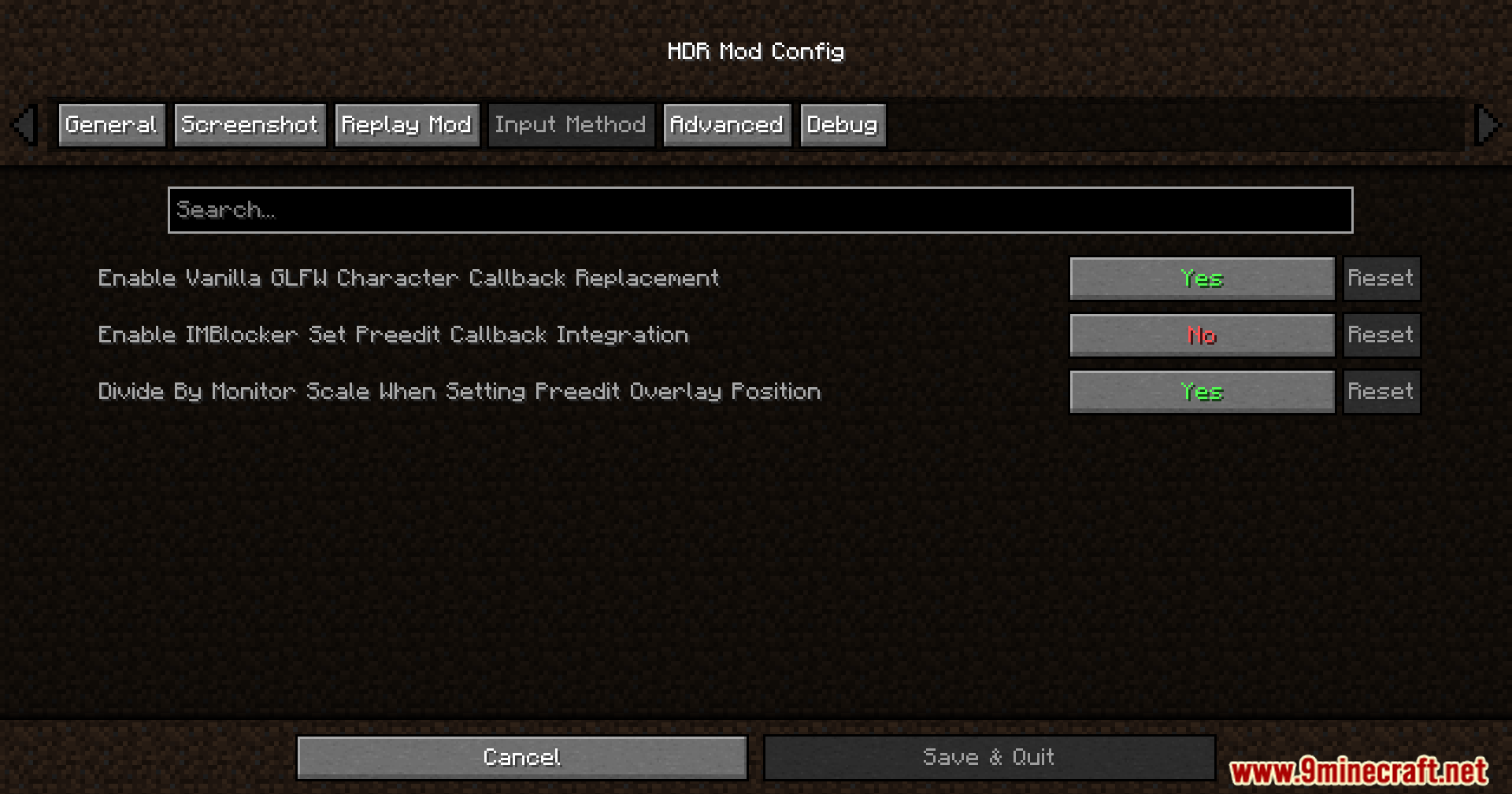 Rrtt217 S Hdr Mod Screenshot 5 HDR Mod Config menu showing the Input Method tab settings in Minecraft