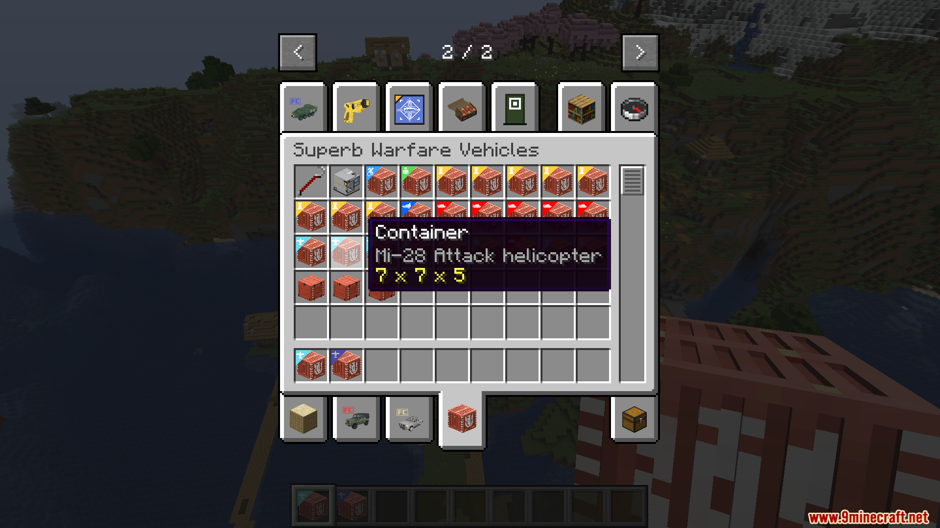 Tooltip showing Mi-28 Attack helicopter in a container