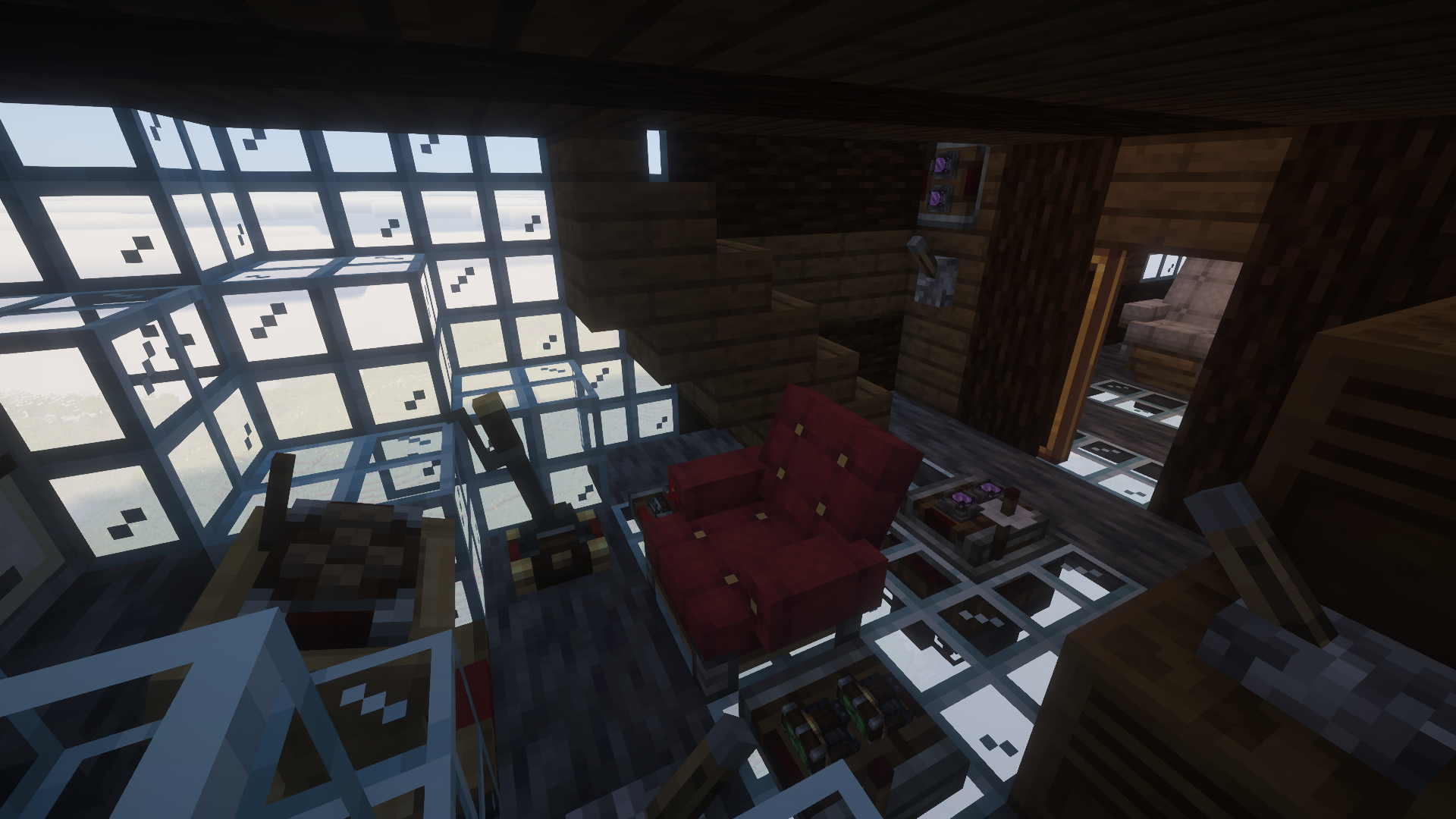 SS Pushing Wind Schematic Screenshots 1 Interior view of the luxury cabin with a red chair and glass windows