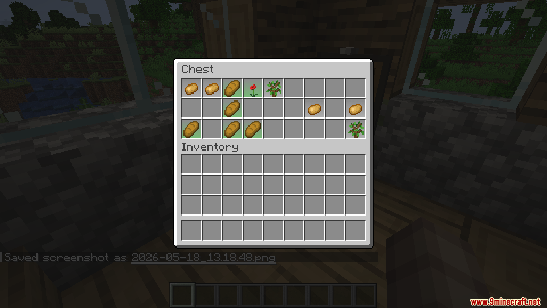 Search Carefully Mod Screenshot 4 Fully revealed chest inventory showing potatoes bread and saplings after a search