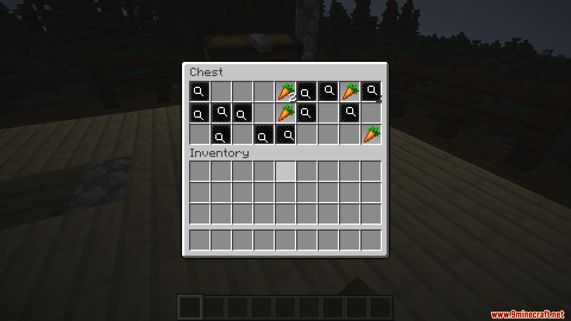 Search Carefully Mod Screenshot 6 Player viewing chest inventory with carrots and empty slots
