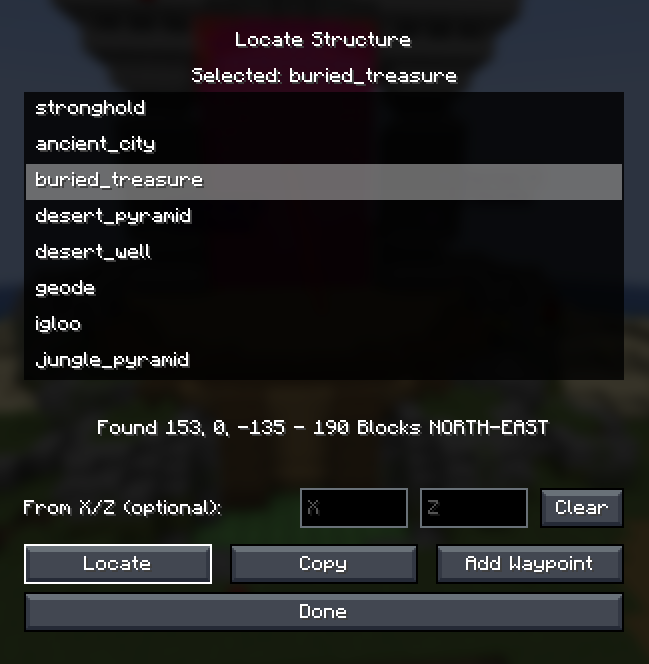 SeedMapper Cevapi Mod Screenshot 2 Menu interface used to locate specific structures like buried treasure