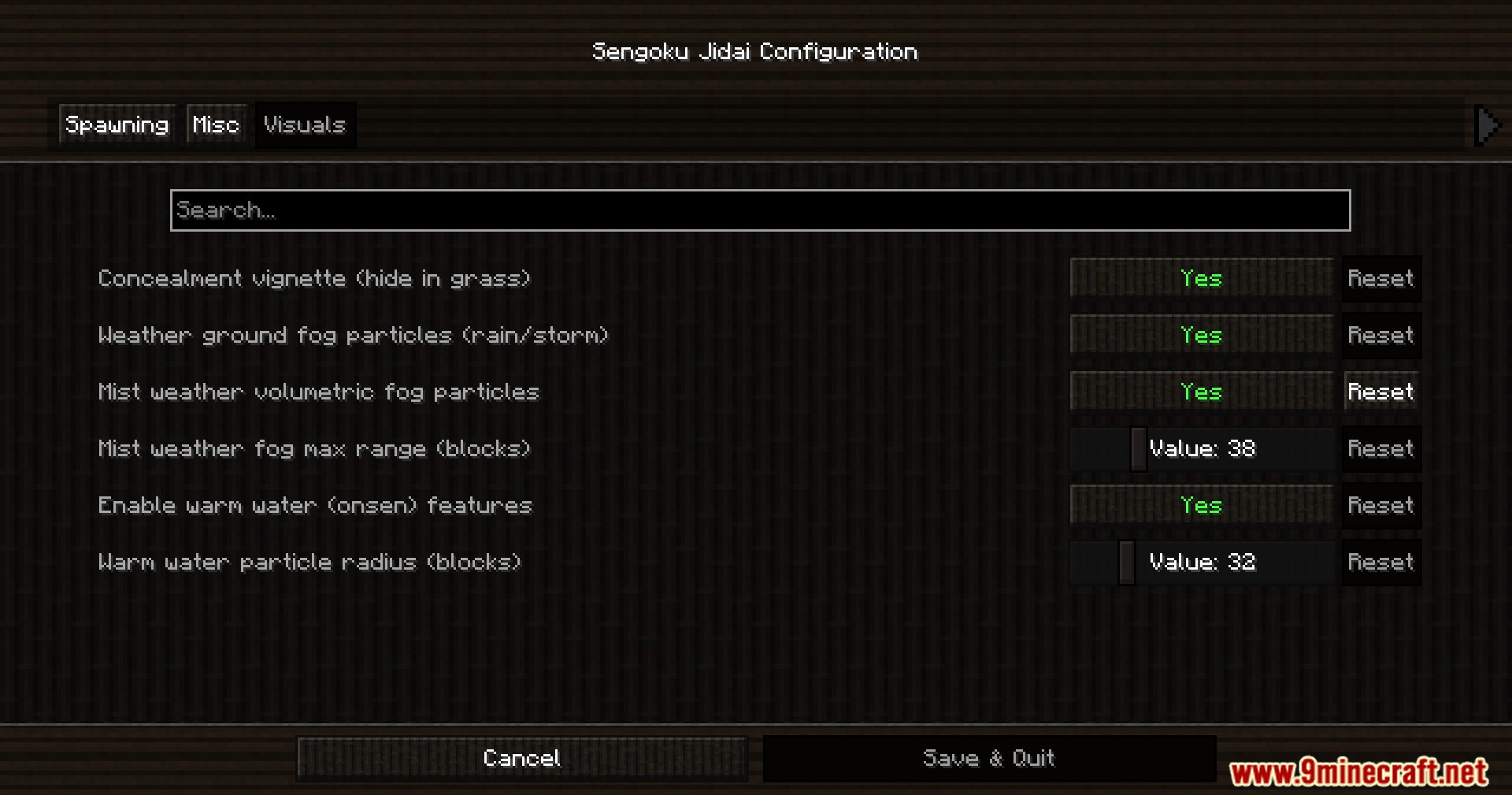Sengoku Jidai Mod Screenshot 4 Visual configuration settings for fog and weather effects in the game