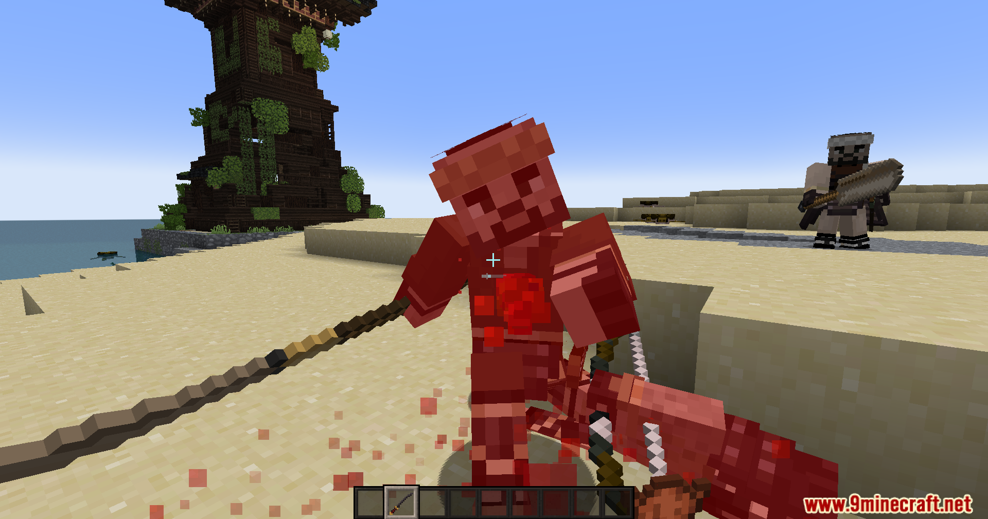 Sengoku Jidai Mod Screenshot 6 Close up of a player in red armor being attacked by a samurai