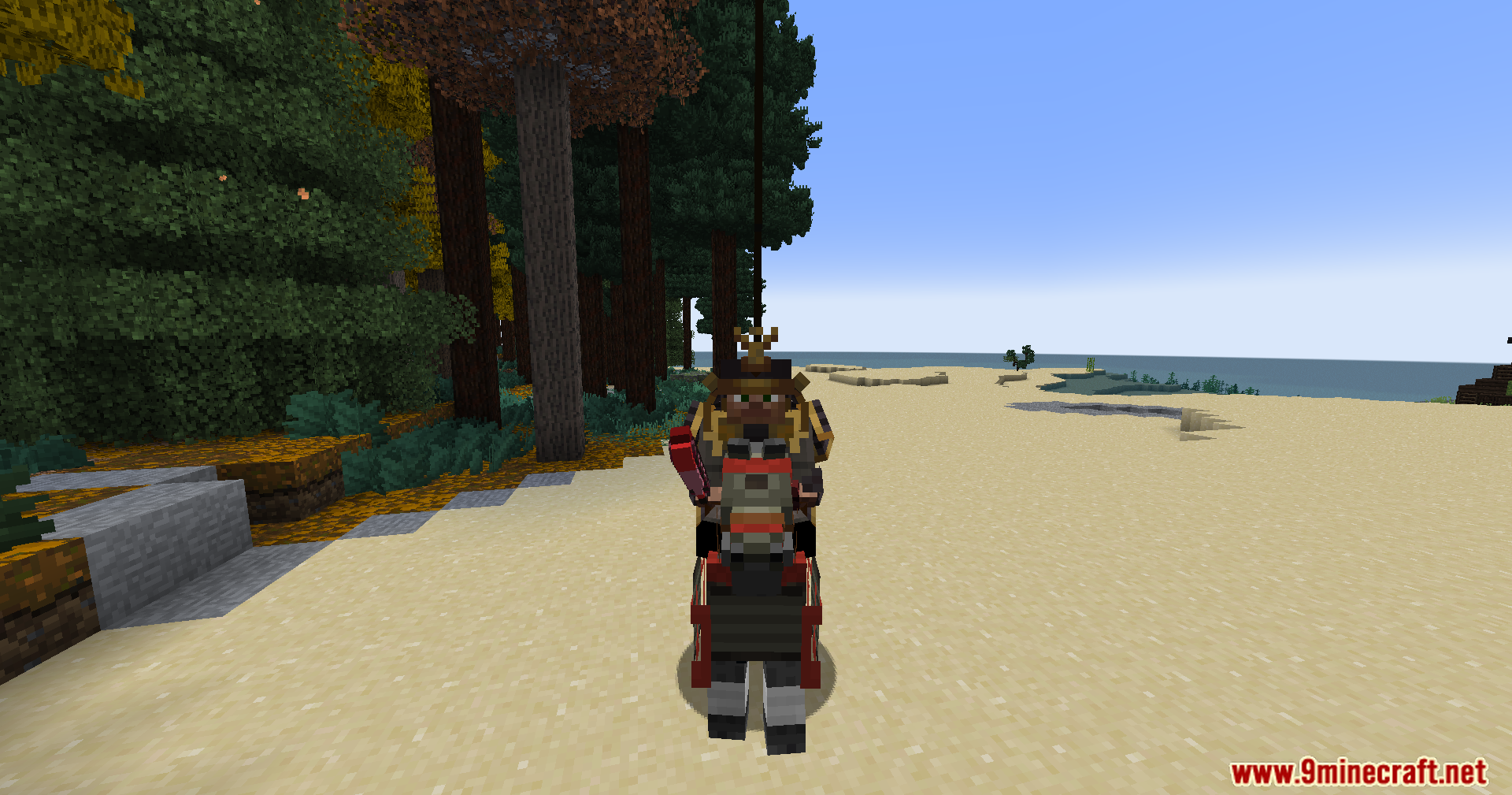 Sengoku Jidai Mod Screenshot 8 A samurai warrior riding a horse with red armor on a path