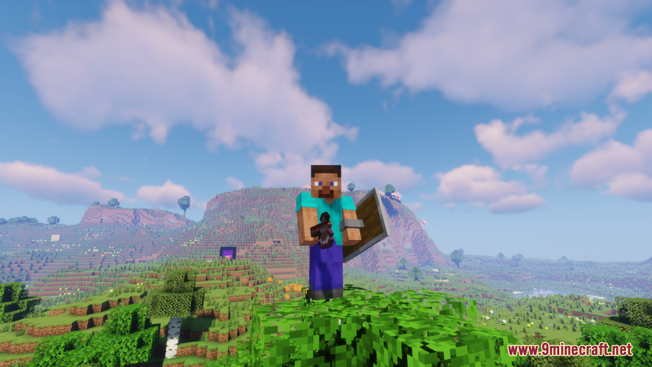 Player character standing on leaves with lowered shield