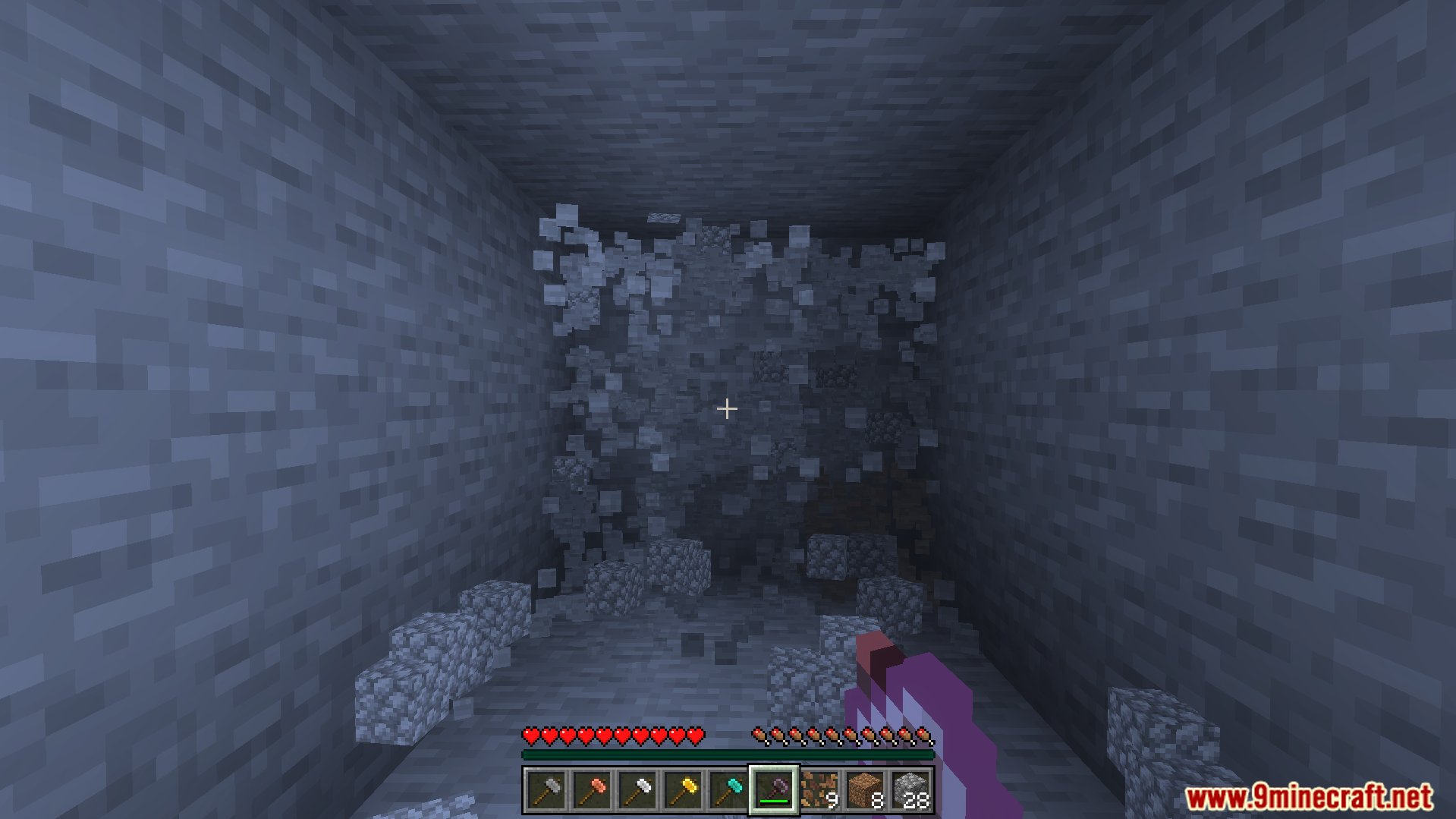 Simple Hammers Addon Screenshot 4 Hammer tool mining a three by three area of blocks at once