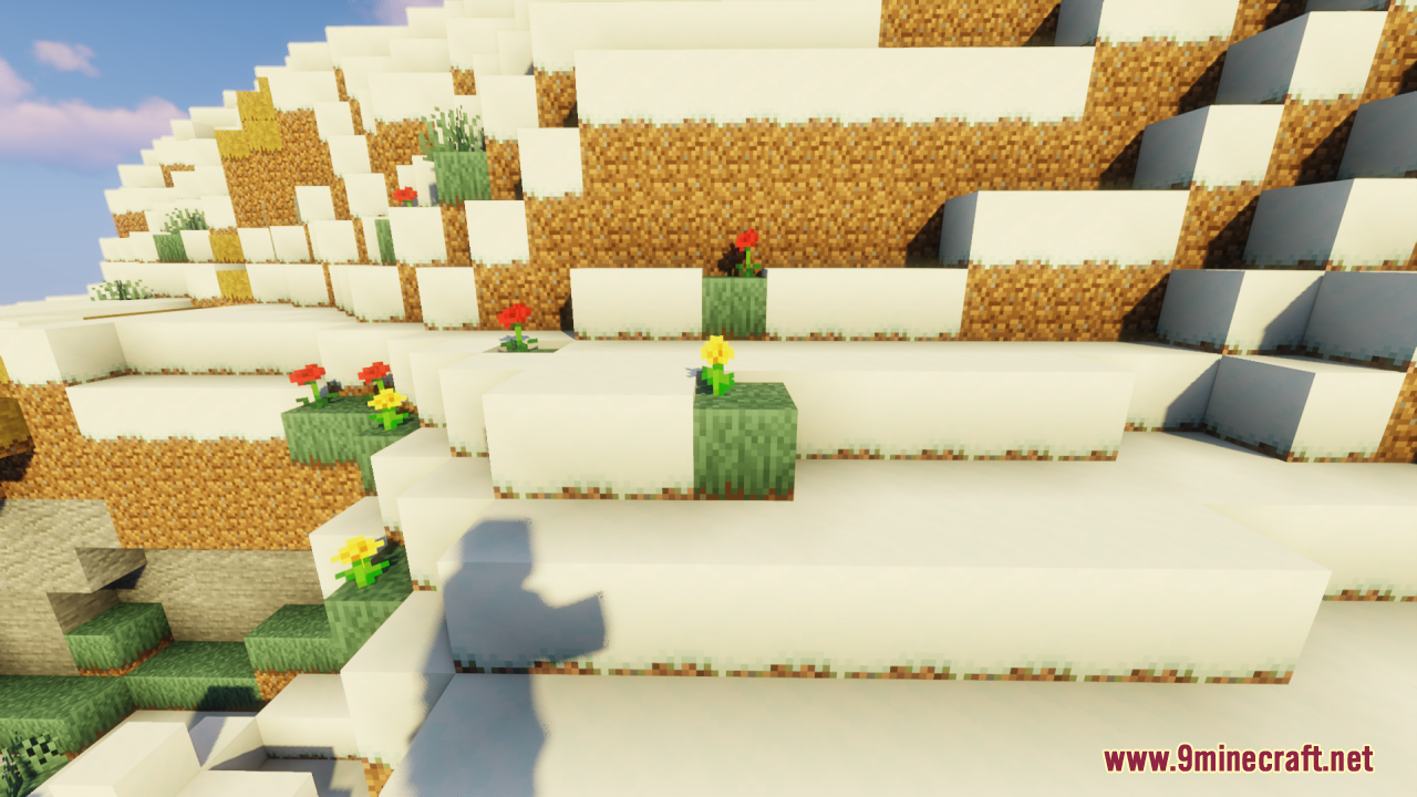Snowy hill with extended side textures and flowers