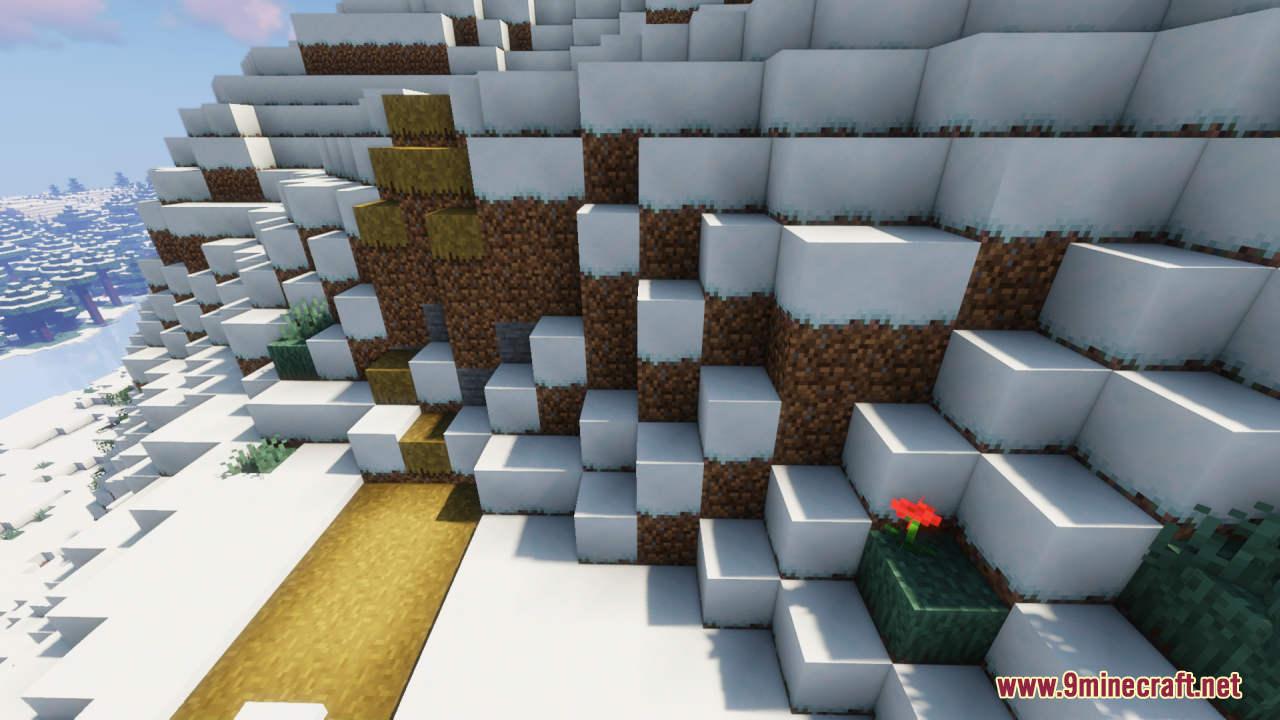 Snowy mountain landscape with extended block side textures