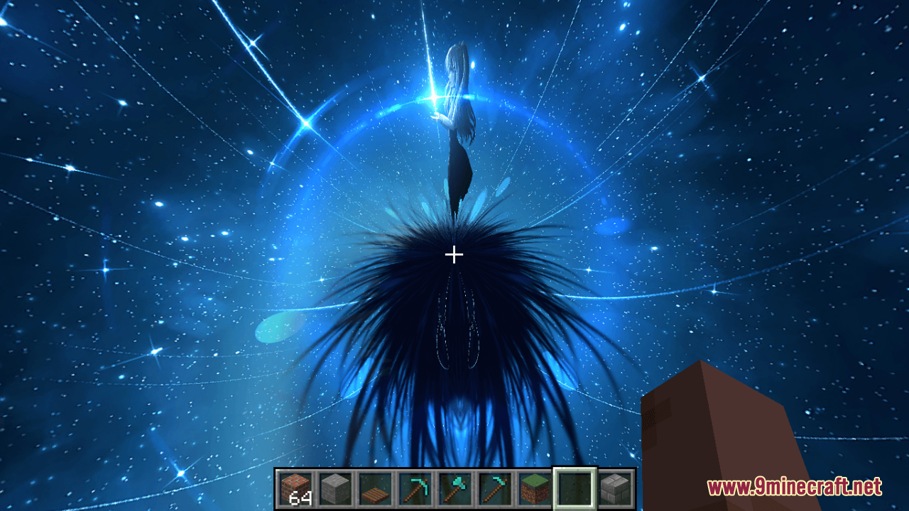 Sky Anime Resource Pack Screenshot 12 Custom skybox featuring a giant shadowy anime girl figure against bright blue stars