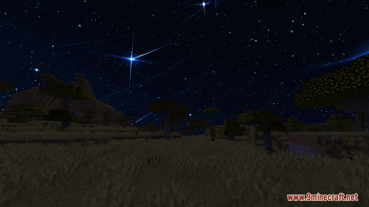 Sky Anime Resource Pack Screenshot 8 Savanna biome at night with anime style starry sky