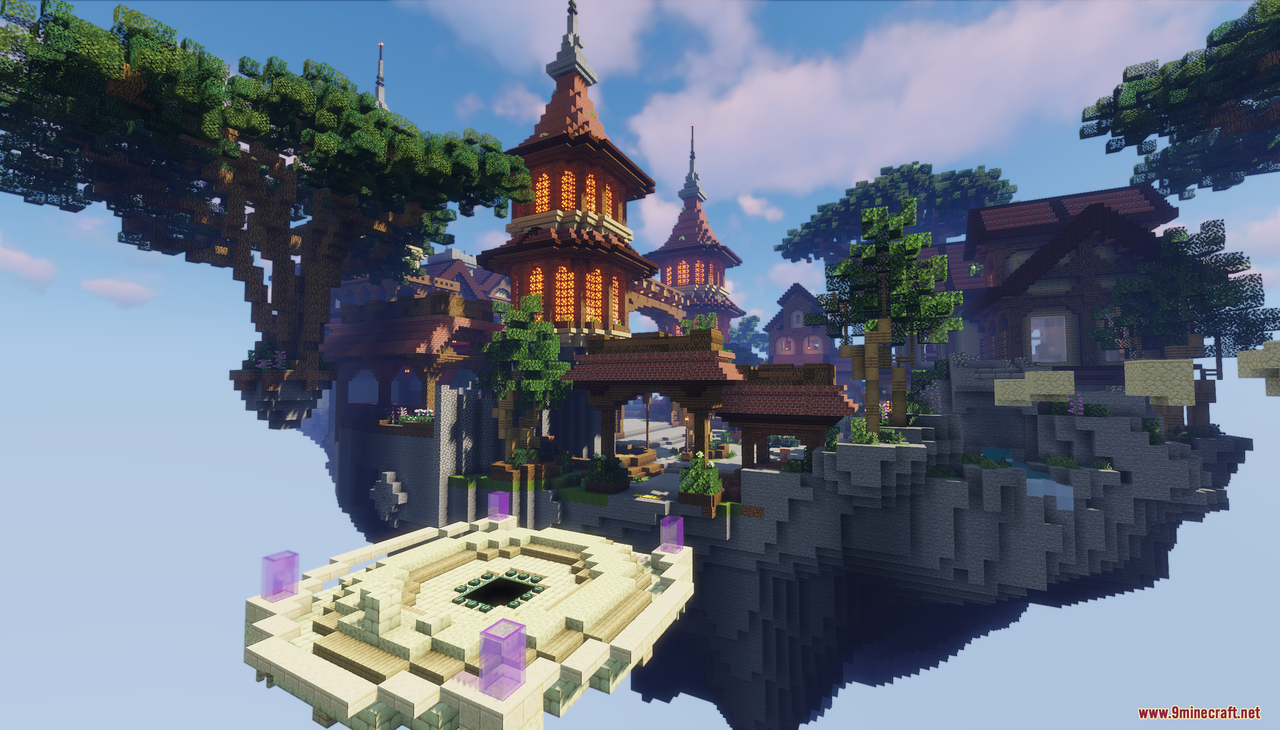 Sky Medieval Map Screenshot 10 Floating sky island featuring a medieval town and a white stone spawn platform