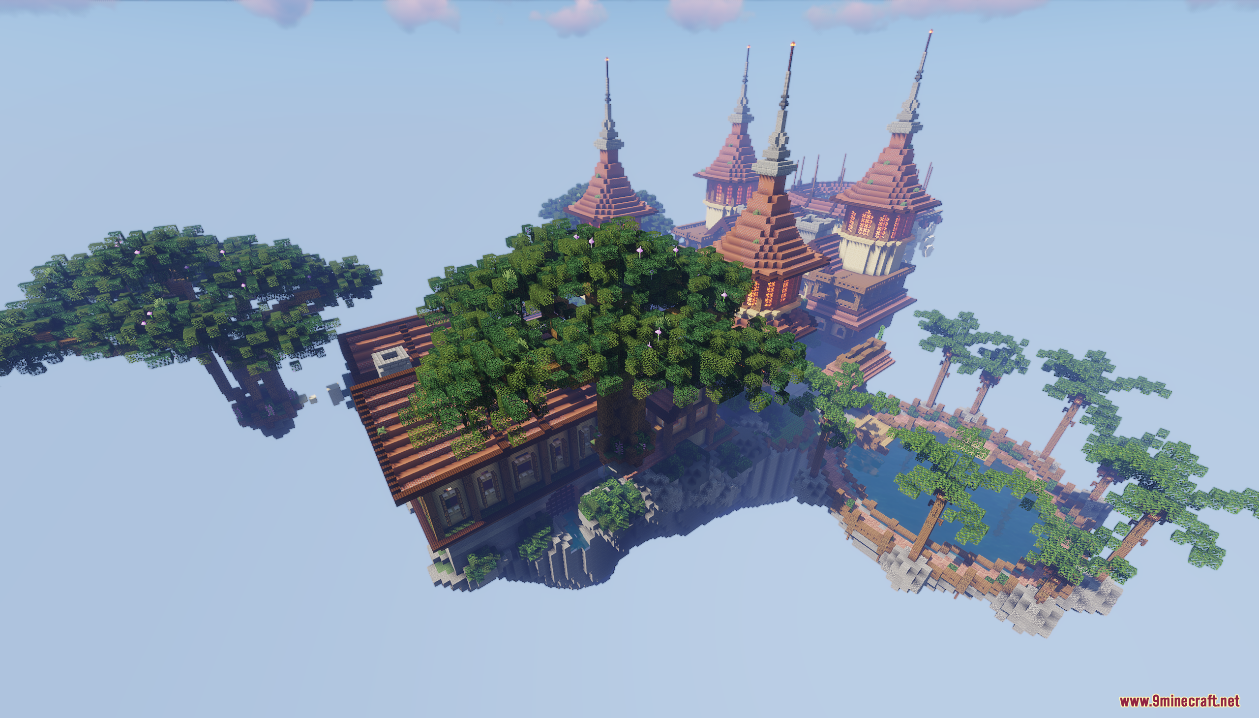 Sky Medieval Map Screenshot 7 Aerial view of a large floating island with medieval buildings and tall towers