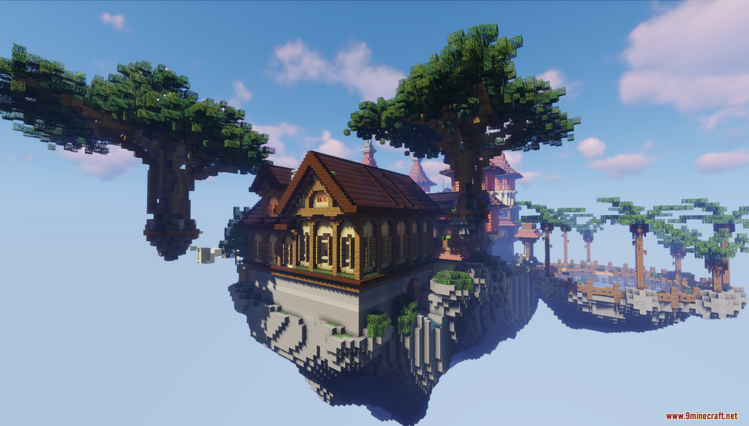 Sky Medieval Map Screenshot 8 Large medieval wooden house built on a floating stone island with massive trees