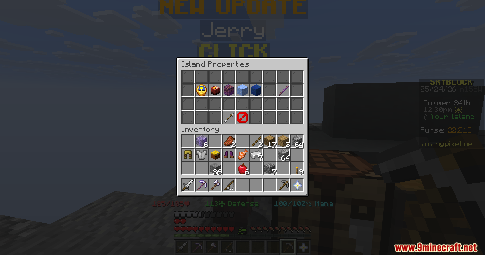 Player viewing the Island Properties menu in Hypixel SkyBlock