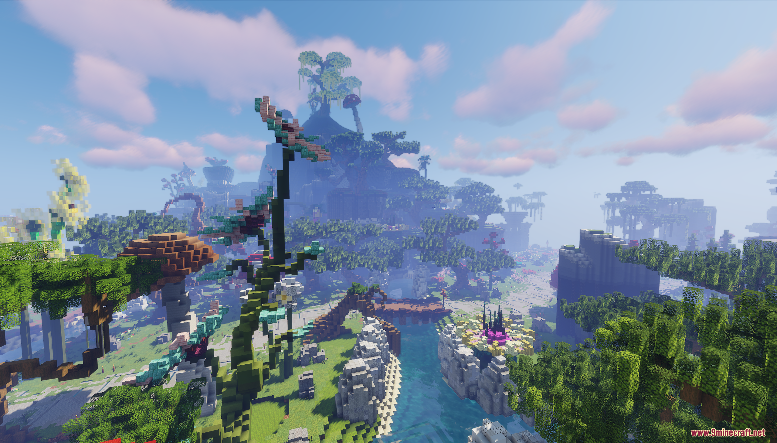Skyblock RPG Hub Map Screenshot 7 Lush fantasy landscape with giant mushrooms in the Skyblock RPG Hub Map