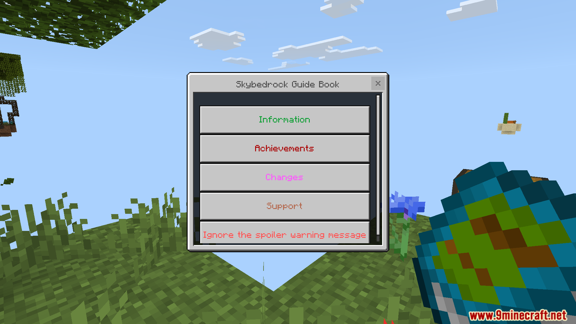 A custom guide book shows addon information and special features