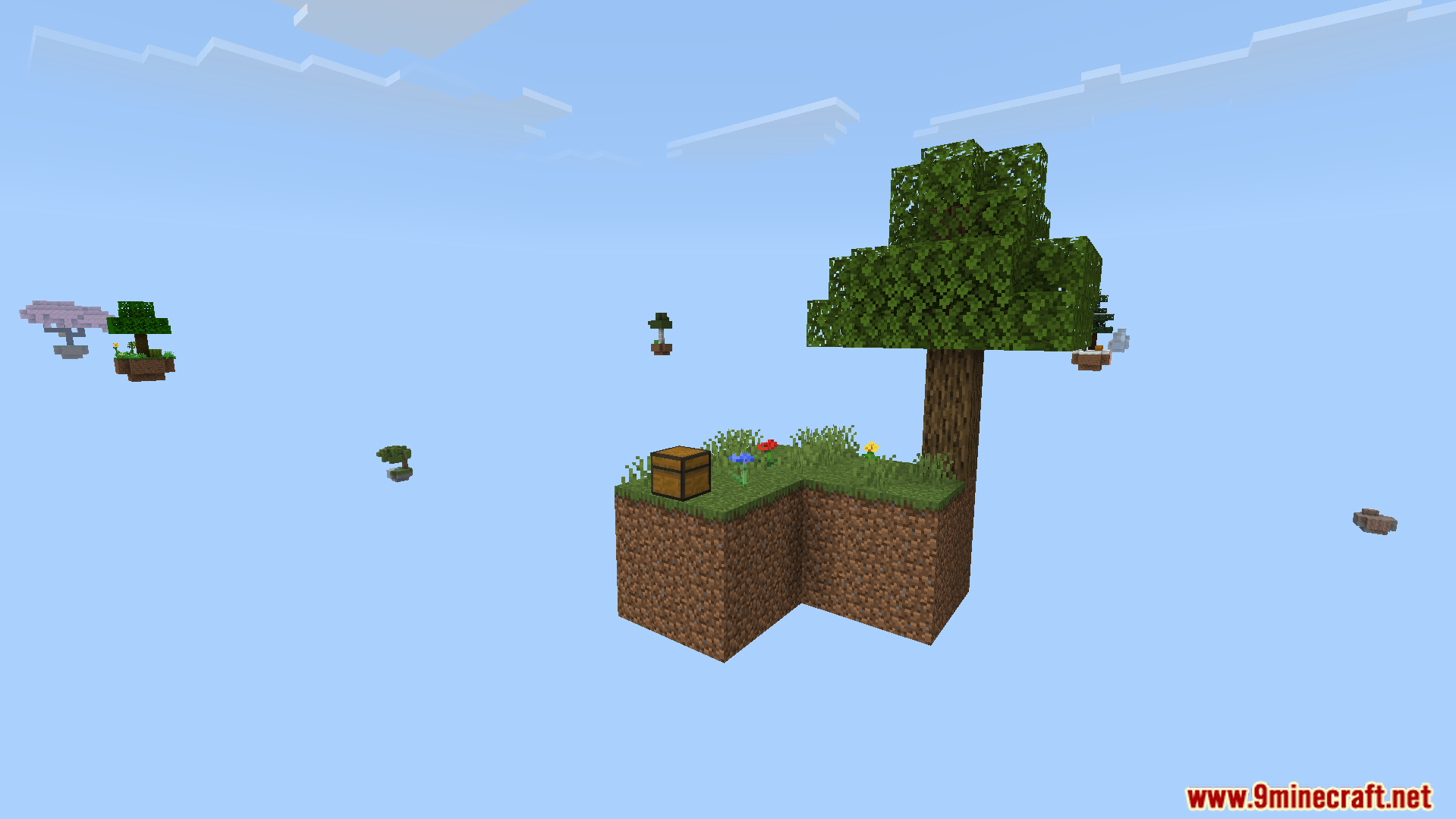 Start on a floating island and expand to other unique islands