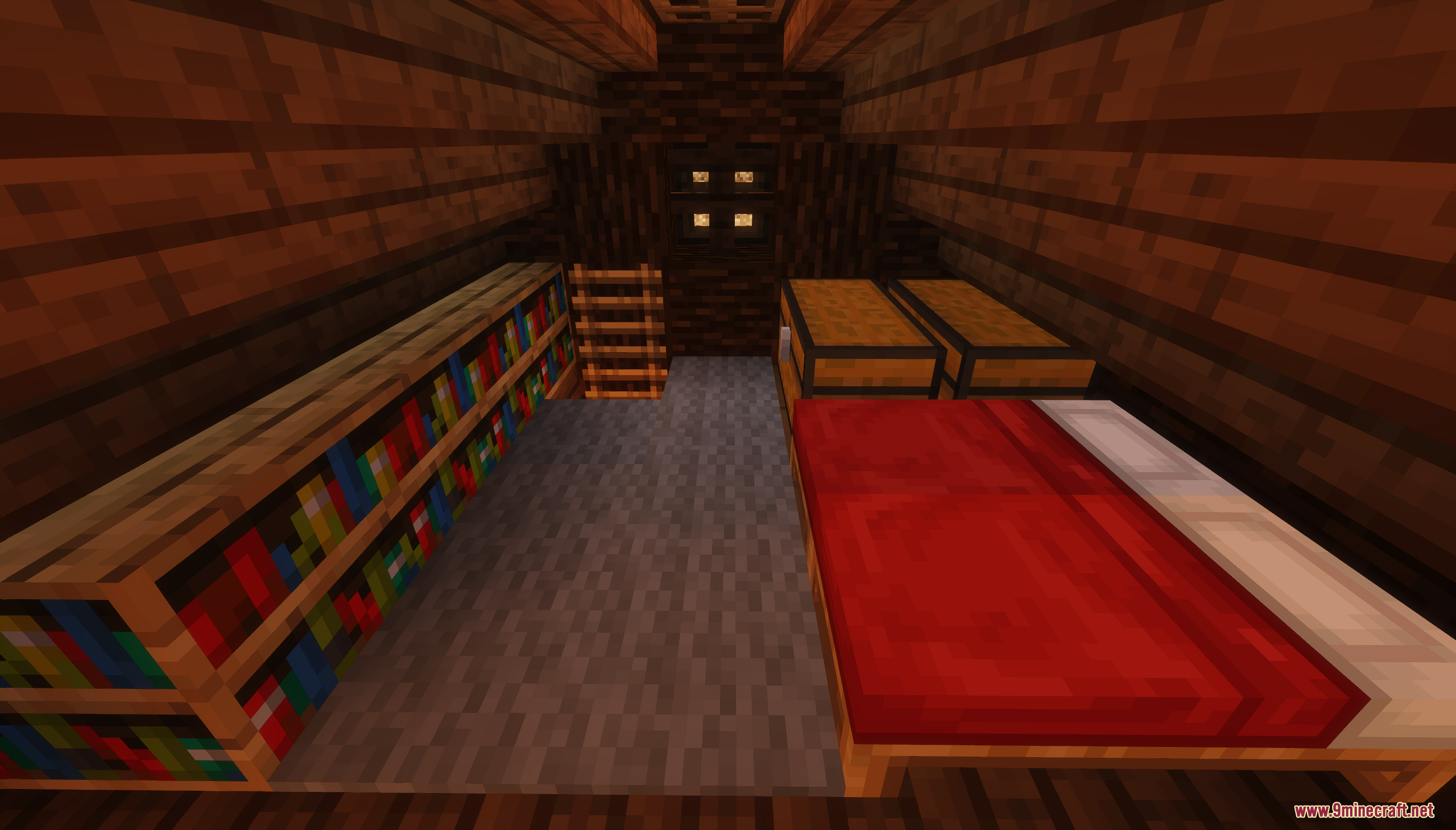 Cozy bedroom with red bed in Small Starter House Map