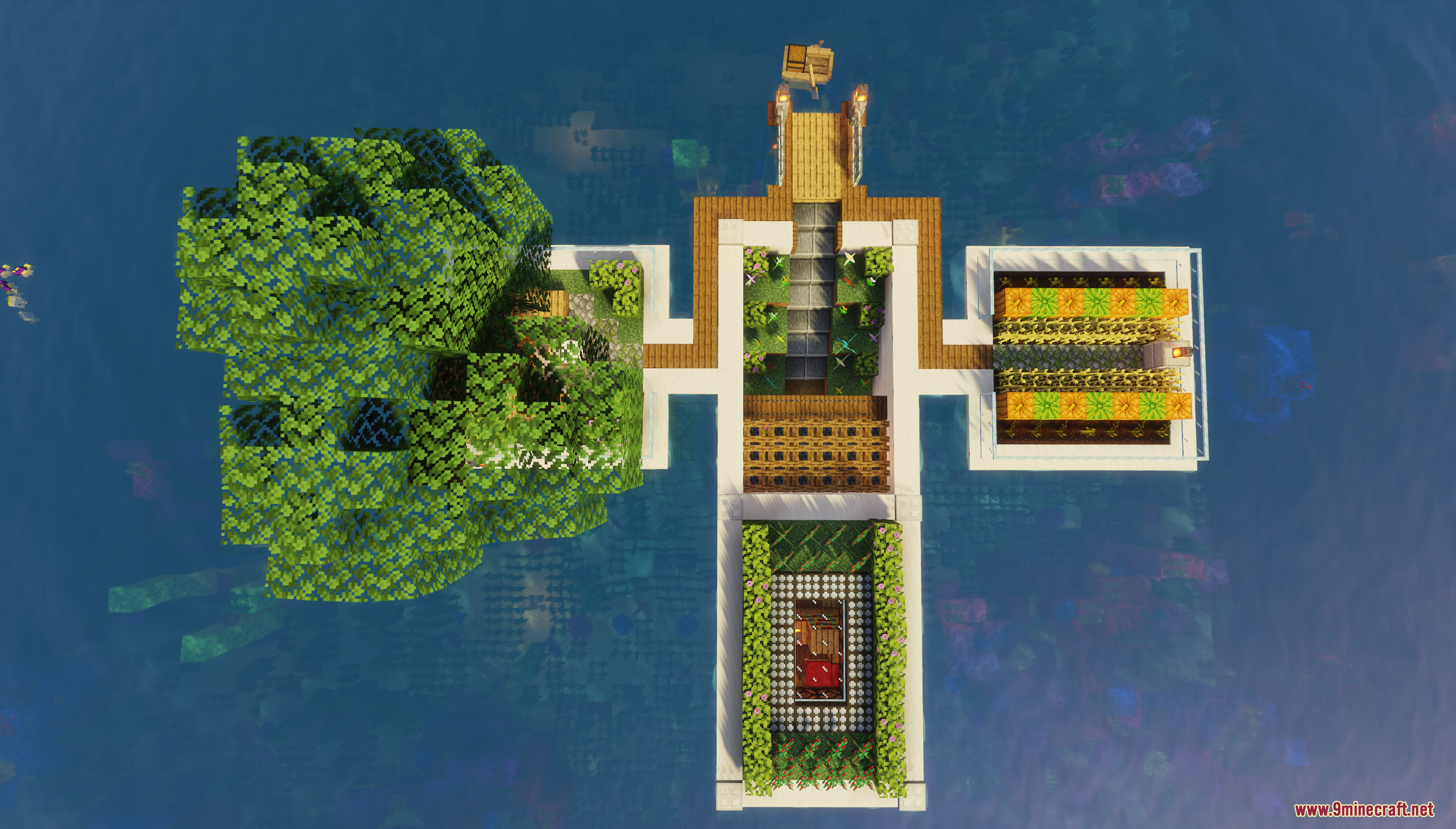 Top-down aerial view of a small underwater base complex
