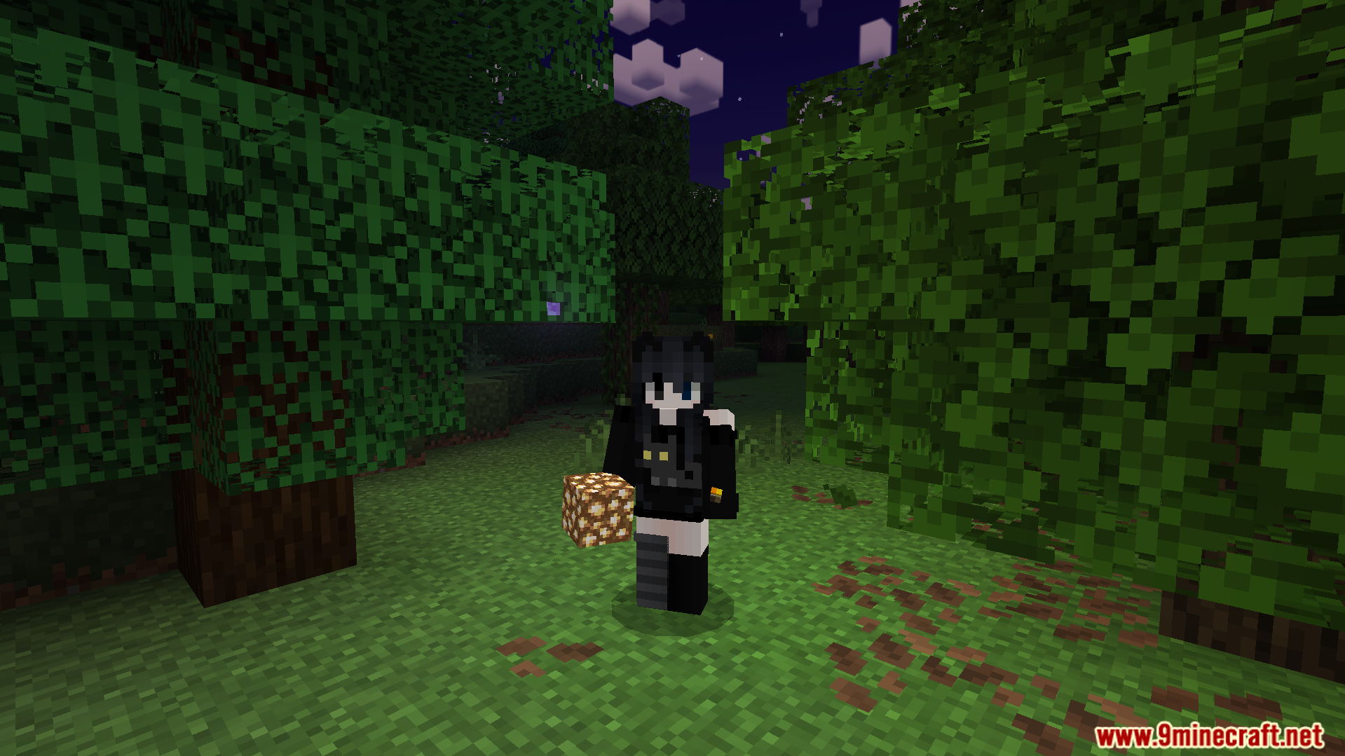 Sodvics Dynamic Light Offhand Torch Addon Screenshot 7 Player holding a glowstone block to light up the dark path