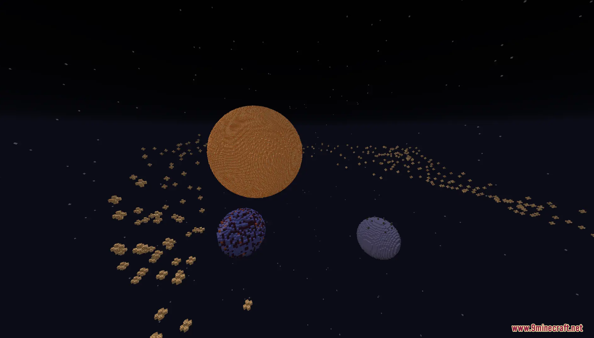 A solar system of planets and asteroids in space