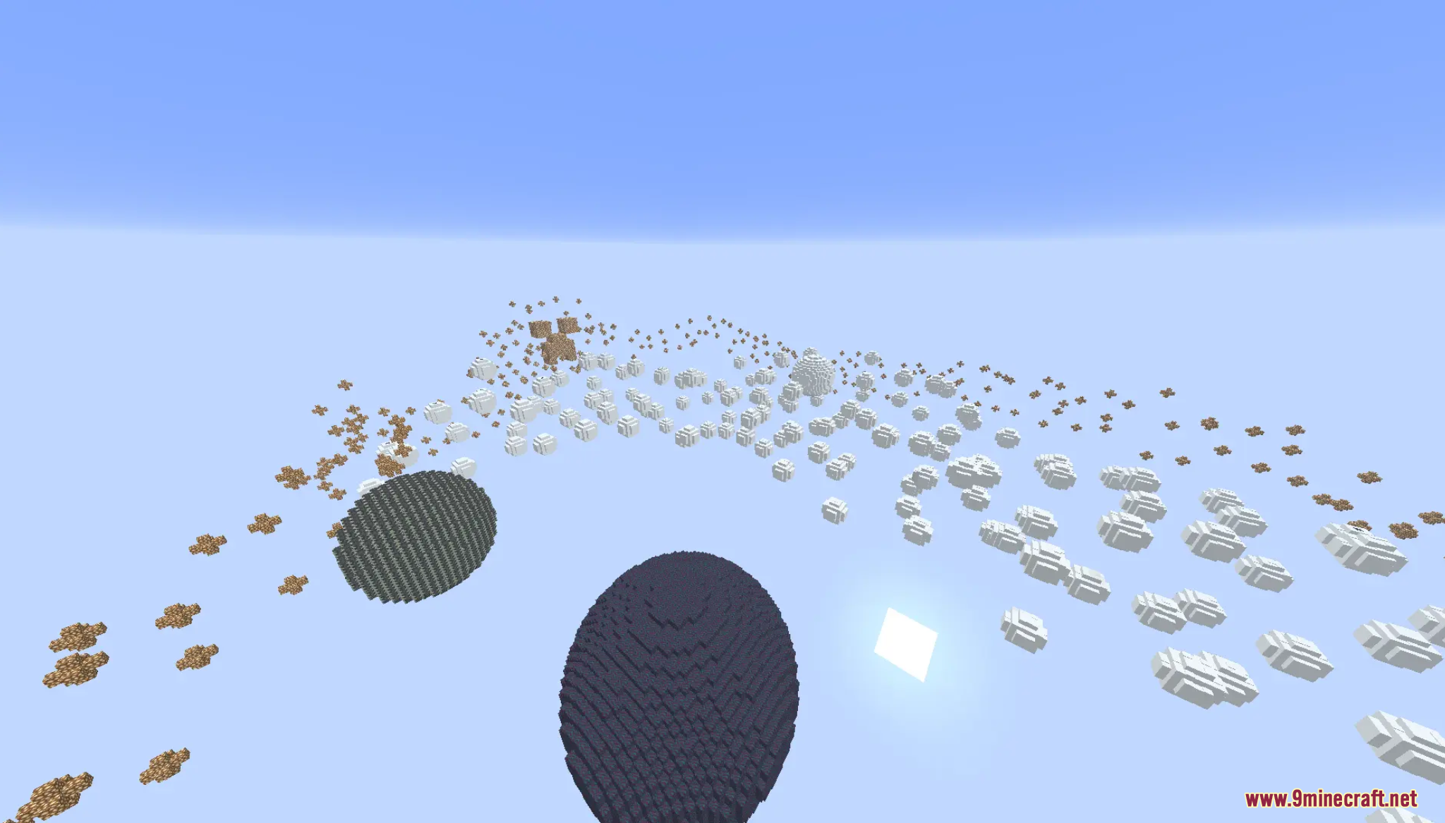 A large dark planet and a bright sun in the sky