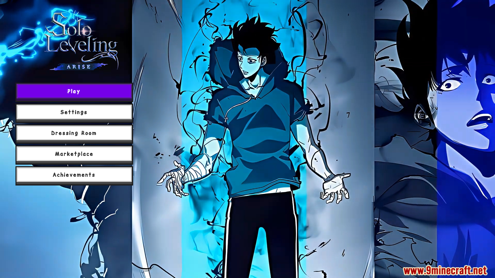 Solo Levelling Animated UI Texture Pack Screenshot 1 Solo Levelling Animated UI Texture Pack start screen with anime wallpaper