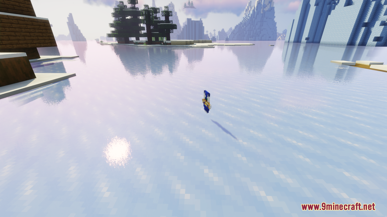 Sonic the Hedgehog totem item floating above a frozen ice lake surface
