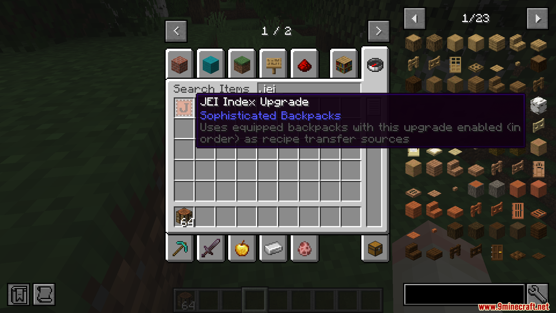 JEI Index Upgrade item from Sophisticated Backpacks mod
