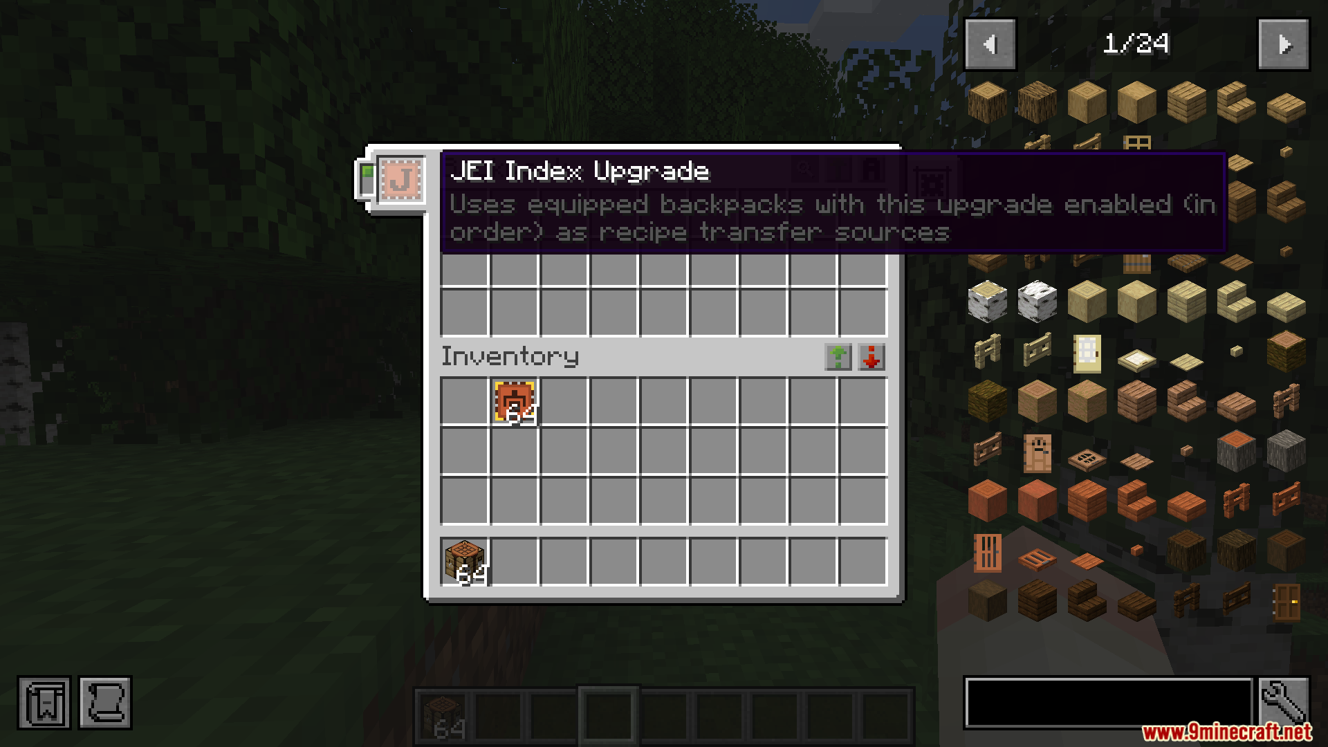 Placing the JEI Index Upgrade into a backpack