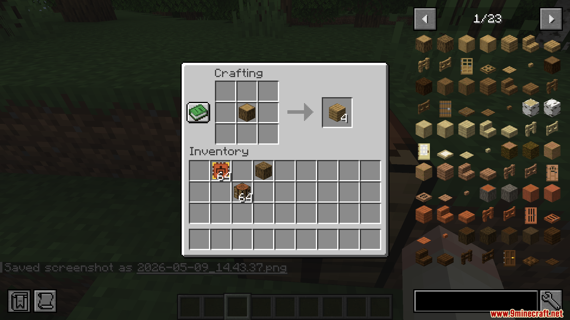 Crafting interface with JEI showing many available recipes